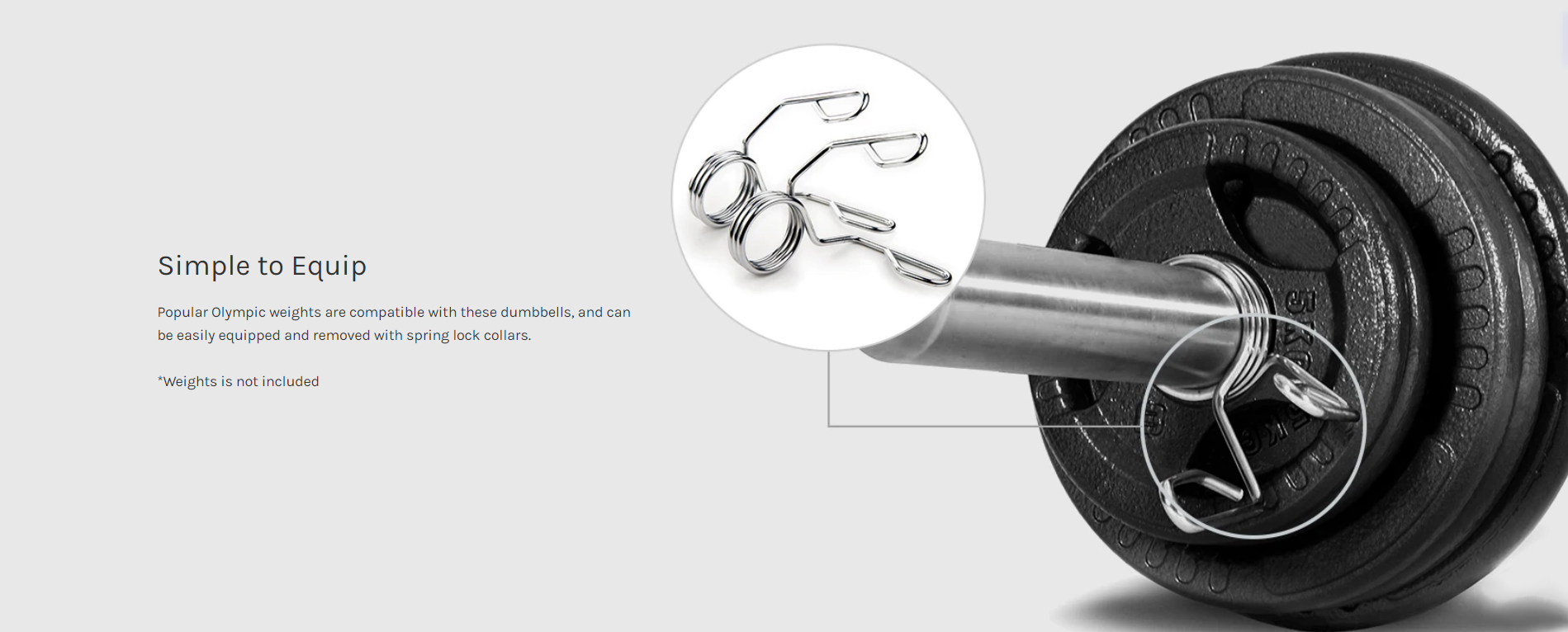 Close-up of dumbbell with spring lock collars